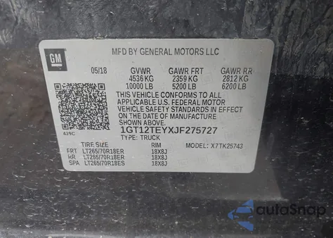 2018 GMC Sierra 2500Hd Slt z USA, uszkodzony, nr VIN 1GT12TEYXJF275727